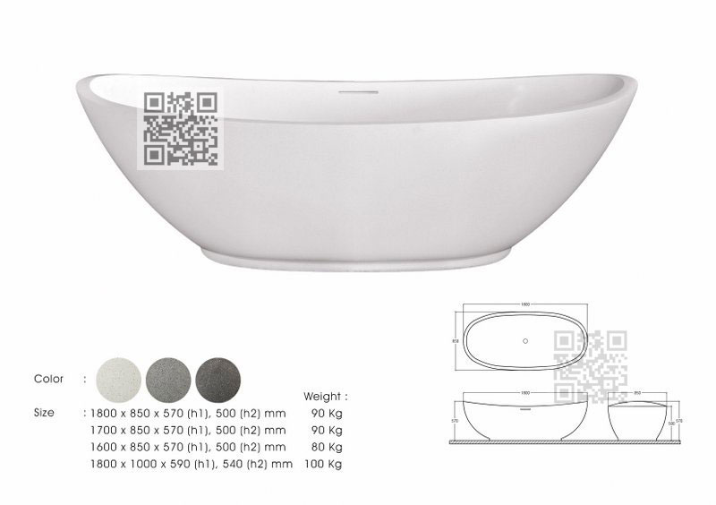 BTZ05 Terrazzo Bathtub – Elegant Boat-Shaped Freestanding Stone Bath - Image 7