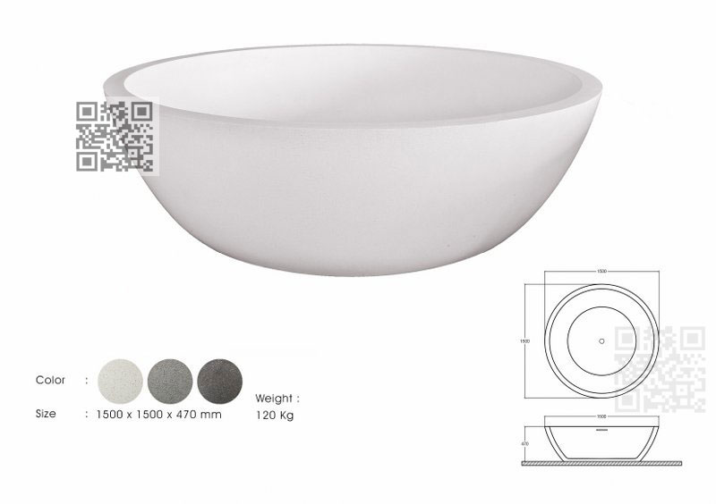 BTZ14 Terrazzo Bathtub – Elegant Round Freestanding Stone Tub - Image 6
